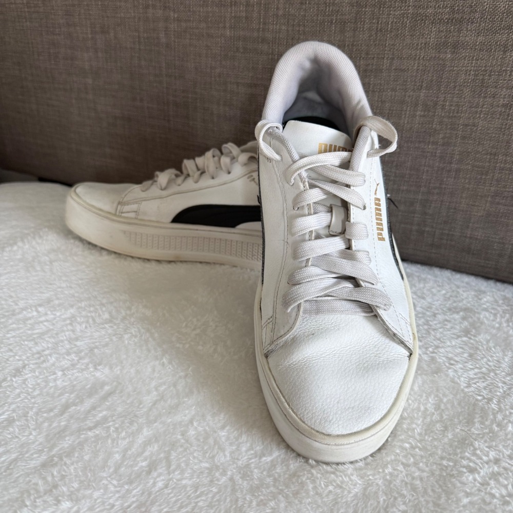 Puma Carina Platform Sneakers White Black Leather Womens Size 9 Lace Up - Picture 9 of 9